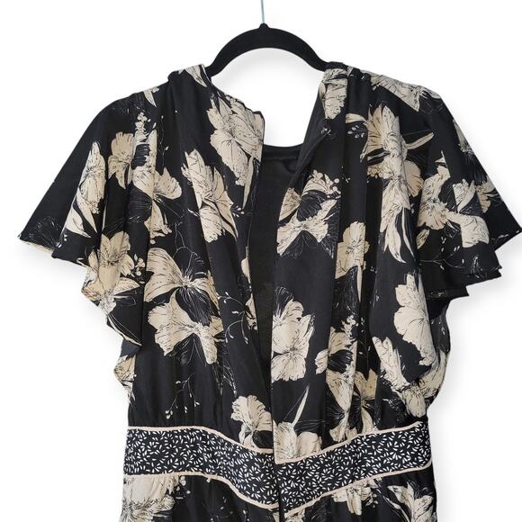 Piper & Scoot Floral Wide Leg Crew Neck Jumpsuit Flare Sleeves Women Sz L - Picture 9 of 10